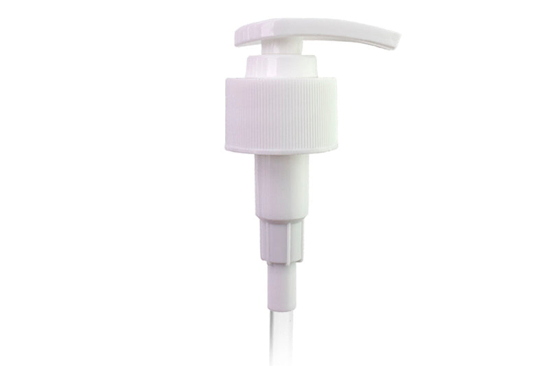 28mm White Down Lock Lotion-Style Dispensing Pump w/ 8in Diptube